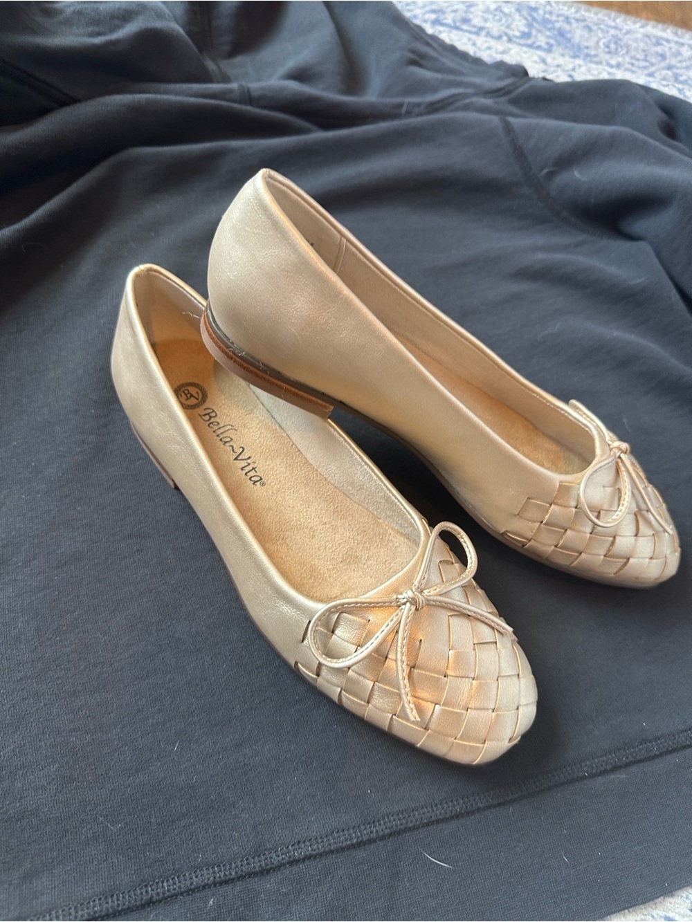 Bella Vita Metallic Champagne Woven Toe Ballet Flats